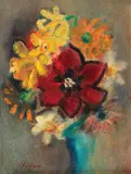 Narcise și lalele by Margareta Sterian, ulei pe carton, sold Feb 2018