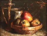 Ion Mândru, Natură statică cu mere, 1943, ulei pe carton