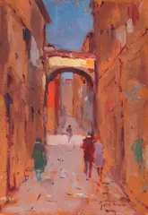Stradă în Roma by Francisc Gall, ulei pe carton, sold Feb 2018