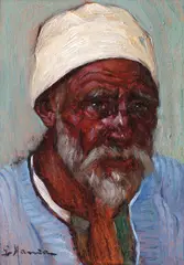 Turbanul alb by Grigore Manea, ulei pe carton, sold Feb 2018