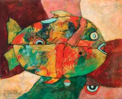 Peşte by Harry Guttman, ulei pe pânză, sold Feb 2018