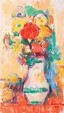 Ulcior cu flori de primăvară by Ion Musceleanu, 1993, ulei pe carton, sold Feb 2018