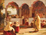 Zi de duminică by Stefan Popescu, ulei pe lemn, sold Feb 2018