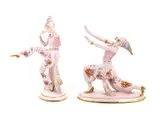 Manufactura Limbach, Pereche de figurine din porțelan Limbach, reprezentând dansatoare orientale, Sec. XX, porțelan modelat, glazurat, pictat