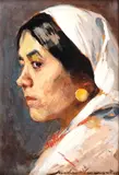 Țărăncuță cu năframă by Nicolae Vermont, 1929, ulei pe carton, sold Feb 2018