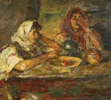 Masa de duminică by Rudolf Schweitzer–Cumpăna, ulei pe carton, offered Feb 2018