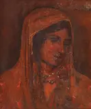 Țărancă cu salbă by Octav Băncilă, ulei pe pânză, sold Feb 2018