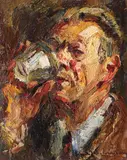Autoportret cu pahar by Rudolf Schweitzer–Cumpăna, ulei pe carton, sold Feb 2018