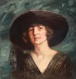 Eleganță interbelică by Kimon Loghi, ulei pe carton, sold Feb 2018