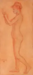 Théo van Rysselberghe, Nud, 1899, creion sepia pe hârtie lipită pe carton