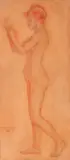 Théo van Rysselberghe, Nud, 1899, creion sepia pe hârtie lipită pe carton