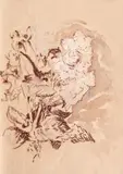 Ștefan Bertalan, Secţiune florală, creion, creion colorat şi tempera pe carton