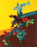 Barbu Nițescu, Compoziție pe galben, 1975, acrilic pe pânză