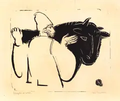 Ion Nicodim, Ţăran cu taur, 1958, linogravură