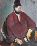 Cetățean (Portretul pictorului Sorin Dumitrescu) by Corneliu Baba, 1969, ulei pe carton, offered Jan 2018