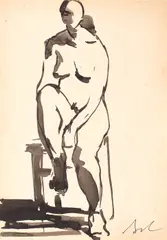 Nud by Corneliu Baba, tuș pe hârtie lipită pe carton, sold Jan 2018