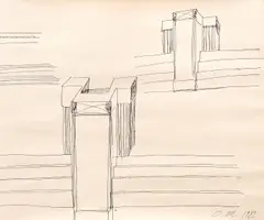 Ovidiu Maitec, Aripi, 1982, peniță pe hârtie lipită pe carton