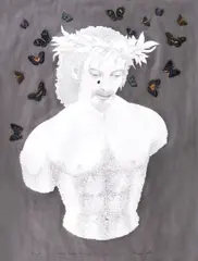 Magda Pelmuş, Dionysus, 2011, acrilic, creion si colaj pe hartie