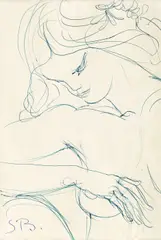 Muză by Sabin Bălașa, pix pe hârtie liptiă pe carton, sold Dec 2017