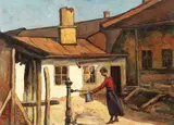 La cișmea by Camil Ressu, ulei pe carton, sold Dec 2017