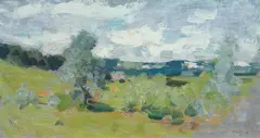 Peisaj pe Valea Doftanei by Nicolae Grigorescu, 1898-1904, ulei pe lemn, sold Dec 2017