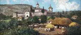 Mănăstirea Probota by Ludovic Bassarab, ulei pe carton, sold Dec 2017