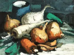 Masa țăranului by Jean Cheller, ulei pe carton, sold Dec 2017