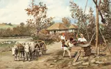 La fântână by Ludovic Bassarab, ulei pe carton, sold Dec 2017