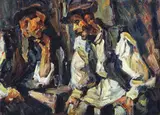 De vorbă by Rudolf Schweitzer–Cumpăna, ulei pe carton, sold Dec 2017