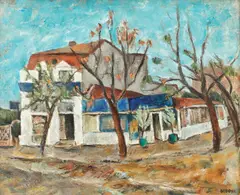 Case în Dobrogea by Nuni Dona, ulei pe carton, sold Dec 2017