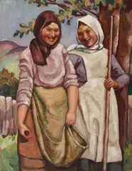 Ţărăncuţe by Camil Ressu, 1940-1945, ulei pe carton, offered Dec 2017