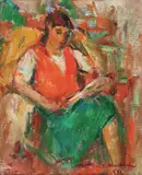 Lectură by Ion Musceleanu, 1994, ulei pe carton, sold Dec 2017