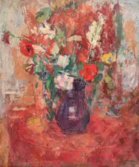 Vas cu flori by Ion Musceleanu, 1968, ulei pe pânză lipită carton, offered Dec 2017