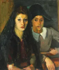 Arlechin și spaniolă by Iosif Iser, ulei pe pânză, sold Dec 2017