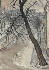 Ileana Rădulescu, Iarnă grea (Biserica Sf. Gheorghe), 1940, ulei pe pânză lipită pe carton