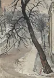 Ileana Rădulescu, Iarnă grea (Biserica Sf. Gheorghe), 1940, ulei pe pânză lipită pe carton