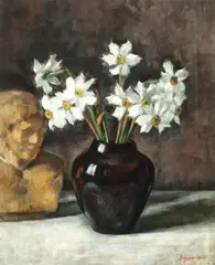 Vas cu narcise by Grigore Negoşanu, ulei pe pânză, sold Dec 2017