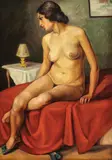 Corina Lecca Pârvulescu, Nud în interior, 1932, ulei pe carton