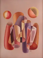 George Saru, Compoziţie cu sori și tulpine, 1987, ulei pe pânză