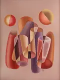George Saru, Compoziţie cu sori și tulpine, 1987, ulei pe pânză