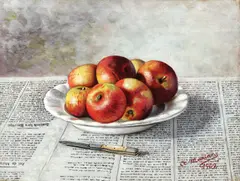 Avram Marian, Natură statică cu mere și cuțit, 1902, ulei pe lemn