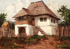 Nicolae Romanescu, Gospodărie țărănească, ulei pe carton