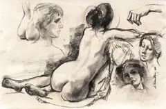 Studiu de nud by Sever Frențiu, 1994, cărbune pe hârtie, sold Dec 2017