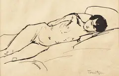 Nud pe divan by Nicolae Tonitza, tuş pe hârtie, sold Nov 2017