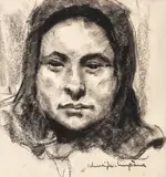 Rudolf Schweitzer–Cumpăna, Ţărăncuţă cu broboadă, cărbune pe hârtie