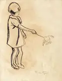 Nicolae Tonitza, Fetiţă (jucându-se cu un crab), tuș pe hârtie