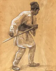 Arthur Verona, Studiu de cosaș, 1907, creion și tempera pe carton