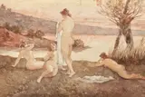 Eugen Ghika Budești, Baigneuses, acuarelă și creion pe carton