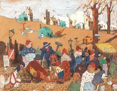 Târg by Eustațiu Stoenescu, 1909, tempera și tuș pe carton, sold Nov 2017