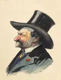 Nicolae Petrescu-Găină, Portretul lui C.I. Stăncescu, tuș și acuarelă pe hârtie lipită pe carton